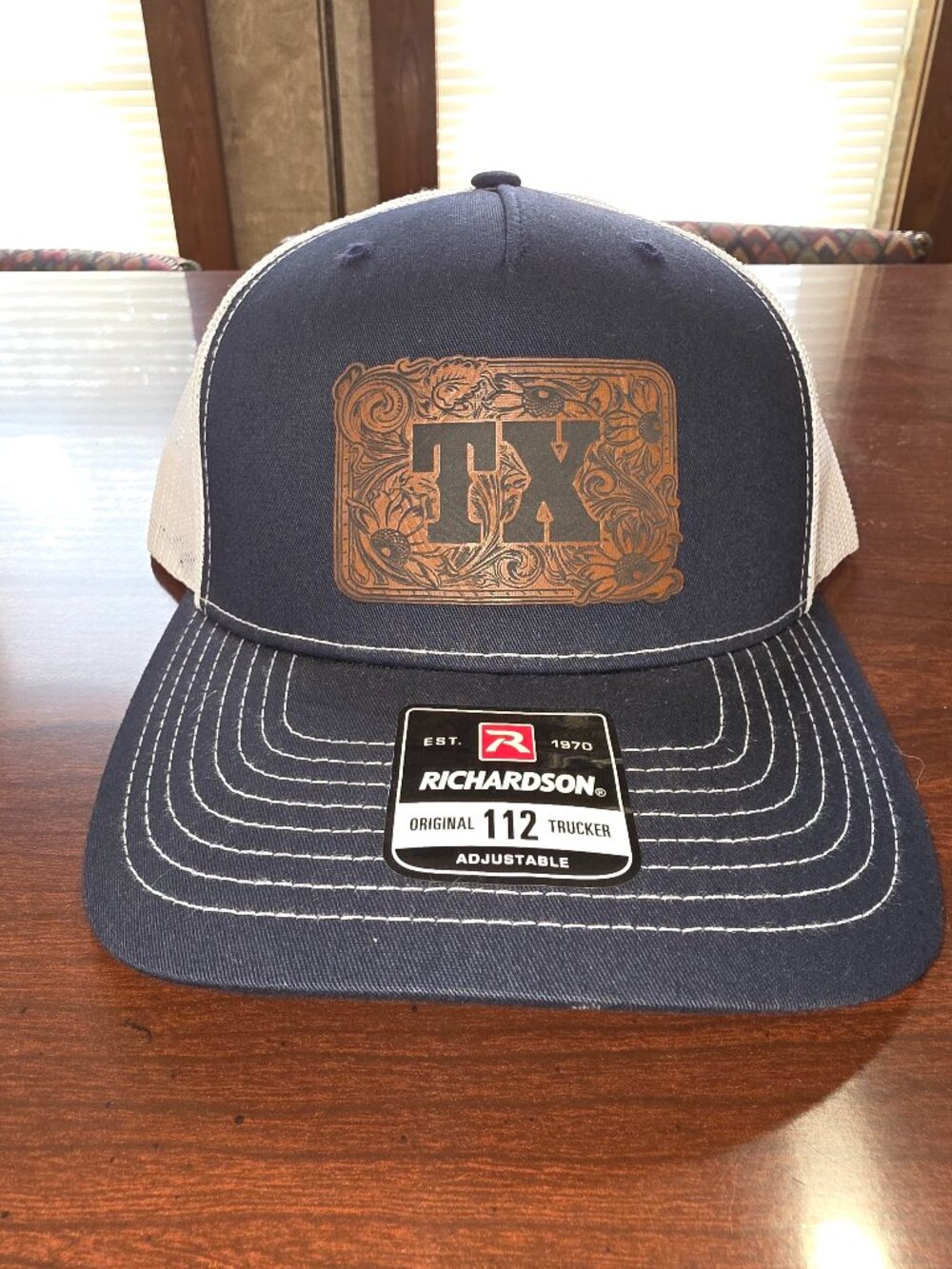 Richardson Navy/White Adjustable Mesh Back Trucker Hat "Texas" Patch